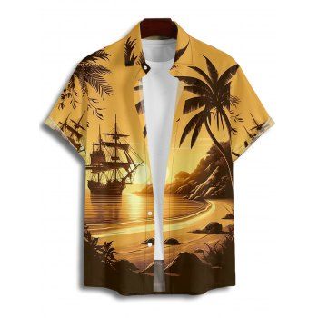 Men's Vacation Shirt for Beach Coconut Tree Landscape Print Button Up Shirt
