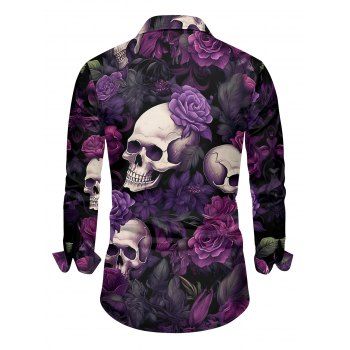 Gothic Couple Outfit Rose Skulls Print Lace Up Handkerchief Dress and Shirt Set for Halloween