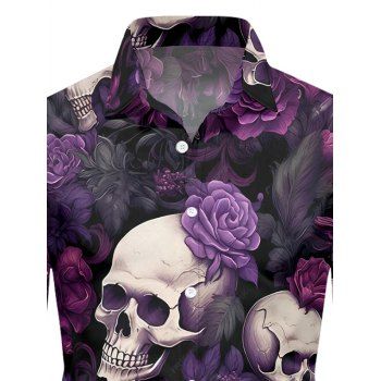 Men's Gothic Shirt for Halloween Skulls Rose Print Long Sleeve Shirt
