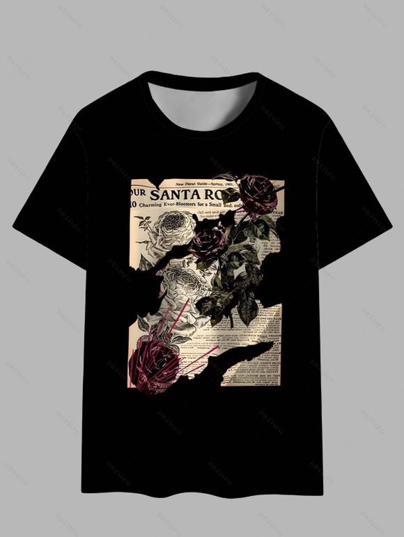 T-shirt gothique pour homme, imprimé journal rose, idéal pour les vacances - Noir L