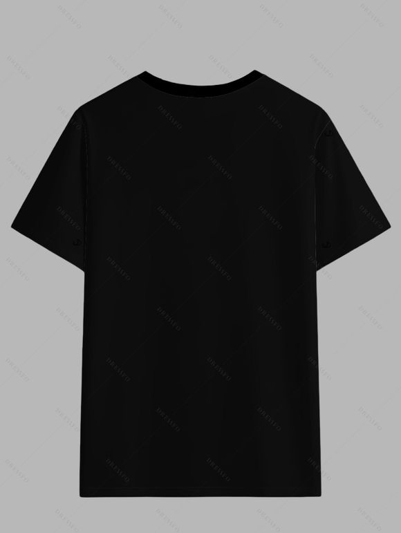 T-shirt gothique pour homme avec imprimé tête de mort et roses pour Halloween - Noir L