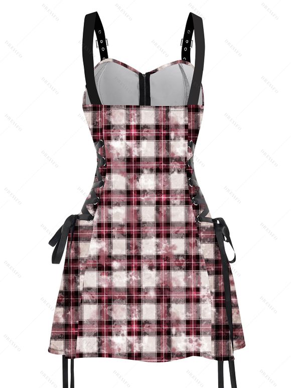 Robe vintage à carreaux, mini-robe à lacets et bretelles à boucle pour les vacances - Rose clair M | US 6