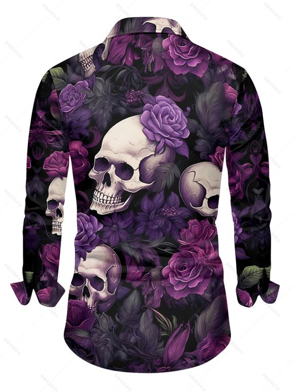 Gothic Couple Outfit Rose Skulls Print Lace Up Handkerchief Dress and Shirt Set for Halloween - Concorde S | US 4