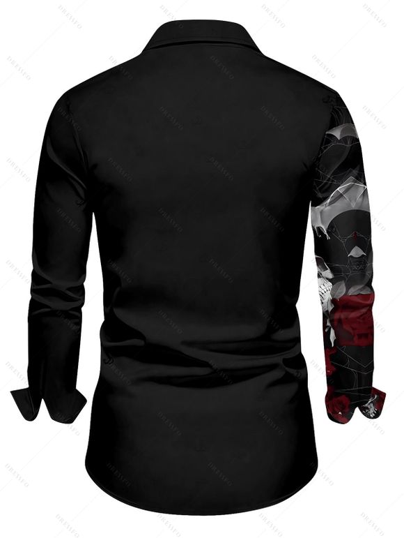 Chemise gothique à manches longues pour homme, imprimé tête de mort et roses, pour Halloween - Noir 4XL