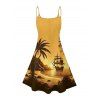 Vacation Couple Outfit for Beach Coconut Tree Print Spaghetti Strap Dress and Shirt Set - Jaune S | US 4