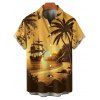 Vacation Couple Outfit for Beach Coconut Tree Print Spaghetti Strap Dress and Shirt Set - Jaune S | US 4