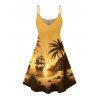 Vacation Couple Outfit for Beach Coconut Tree Print Spaghetti Strap Dress and Shirt Set - Jaune S | US 4