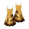 Vacation Couple Outfit for Beach Coconut Tree Print Spaghetti Strap Dress and Shirt Set - Jaune S | US 4