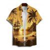 Vacation Couple Outfit for Beach Coconut Tree Print Spaghetti Strap Dress and Shirt Set - Jaune S | US 4