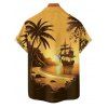 Vacation Couple Outfit for Beach Coconut Tree Print Spaghetti Strap Dress and Shirt Set - Jaune S | US 4