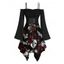 Robe gothique asymétrique à lacets et épaules dénudées avec imprimé tête de mort et roses pour Halloween - Noir XXL | US 14