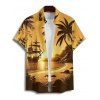 Chemise boutonnée à imprimé paysage de cocotiers pour homme, idéale pour les vacances à la plage - Jaune S