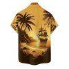 Chemise boutonnée à imprimé paysage de cocotiers pour homme, idéale pour les vacances à la plage - Jaune S