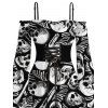 Robe gothique à imprimé squelette et tête de mort, robe asymétrique à lacets et épaules dénudées pour Halloween - Noir XXL | US 14