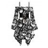 Robe gothique à imprimé squelette et tête de mort, robe asymétrique à lacets et épaules dénudées pour Halloween - Noir XXL | US 14