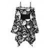 Robe gothique à imprimé squelette et tête de mort, robe asymétrique à lacets et épaules dénudées pour Halloween - Noir XXL | US 14