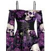Robe gothique à imprimé tête de mort et rose pour Halloween, robe asymétrique à lacets et épaules dénudées - Concorde XXL | US 14
