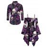 Gothic Couple Outfit Rose Skulls Print Lace Up Asymmetrical Dress and Shirt Set for Halloween - Concorde S | US 4