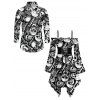 Gothic Couple Outfit for Halloween Skull Skeleton Print Lace Up Asymmetrical Dress and Shirt Set - Noir S | US 4