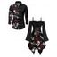 Gothic Couple Outfit Skull Rose Print Lace Up Off the Shoulder Asymmetrical Dress and Shirt Set - Noir S | US 4