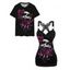 Gothic Couple Outfit Rose Skulls Pattern Butterfly Lace Tank Top and T Shirt Set for Halloween - Noir S | US 4
