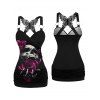 Gothic Couple Outfit Rose Skulls Pattern Butterfly Lace Tank Top and T Shirt Set for Halloween - Noir S | US 4
