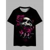 Gothic Couple Outfit Rose Skulls Pattern Butterfly Lace Tank Top and T Shirt Set for Halloween - Noir S | US 4