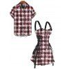 Vintage Couple Outfit for Vacation Plaid Print Lace Up Buckle Strap Dress and Shirt Set - Rose clair S | US 4