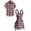 Vintage Couple Outfit for Vacation Plaid Print Lace Up Buckle Strap Dress and Shirt Set - Rose clair S | US 4