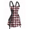 Vintage Couple Outfit for Vacation Plaid Print Lace Up Buckle Strap Dress and Shirt Set - Rose clair S | US 4