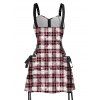 Vintage Couple Outfit for Vacation Plaid Print Lace Up Buckle Strap Dress and Shirt Set - Rose clair S | US 4