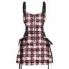 Vintage Couple Outfit for Vacation Plaid Print Lace Up Buckle Strap Dress and Shirt Set - Rose clair S | US 4