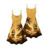 Robe de vacances pour la plage, mini-robe à bretelles spaghetti à imprimé paysage de cocotiers - Jaune XXXXXL | US 20