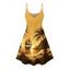 Robe de vacances pour la plage, mini-robe à bretelles spaghetti à imprimé paysage de cocotiers - Jaune XXXXXL | US 20
