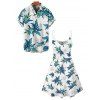 Hawaii Couple Outfit Tropical Plant Print Spaghetti Strap V Neck A Line Mini Tank Dress and Roll Up Sleeve Shirt Vacation Matching Outfit - Blanc S | US 4