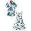 Hawaii Couple Outfit Tropical Plant Print Spaghetti Strap V Neck A Line Mini Tank Dress and Roll Up Sleeve Shirt Vacation Matching Outfit - Blanc S | US 4