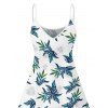 Hawaii Couple Outfit Tropical Plant Print Spaghetti Strap V Neck A Line Mini Tank Dress and Roll Up Sleeve Shirt Vacation Matching Outfit - Blanc S | US 4