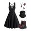 Gothic Women Outfit for Halloween Lace Up Buckle Crisscross Mini Dress and Rivet Boots Necklace Earrings Set - Noir S | US 4