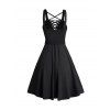 Gothic Women Outfit for Halloween Lace Up Buckle Crisscross Mini Dress and Rivet Boots Necklace Earrings Set - Noir S | US 4