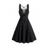 Gothic Women Outfit for Halloween Lace Up Buckle Crisscross Mini Dress and Rivet Boots Necklace Earrings Set - Noir S | US 4