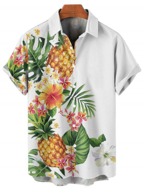 Chemise de vacances à manches courtes et boutons pour homme, motif ananas, fleurs et feuilles, décontractée