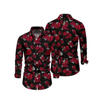 Men's Gothic Vacation Shirt Rose Flower Print Button Up Shirt