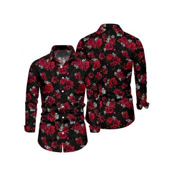 Gothic Couple Outfit Rose Print Lace Up Handkerchief Dress and Shirt Set