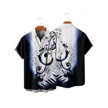 Men's Vacation Shirt Colorblock Music Note Print Button Up Shirt