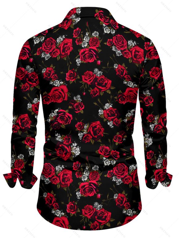 Chemise boutonnée à imprimé floral rose pour homme - Noir XL