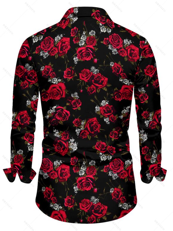 Gothic Couple Outfit Rose Print Lace Up Handkerchief Dress and Shirt Set - Noir S | US 4