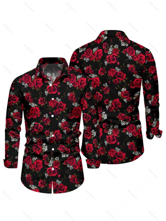 Gothic Couple Outfit Rose Print Lace Up Handkerchief Dress and Shirt Set - Noir S | US 4
