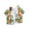 Chemise de vacances à manches courtes et boutons pour homme, motif ananas, fleurs et feuilles, décontractée - Blanc 5XL