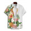Chemise de vacances à manches courtes et boutons pour homme, motif ananas, fleurs et feuilles, décontractée - Blanc 5XL