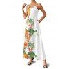 Robe de vacances à motif de feuilles et de fleurs d'ananas, robe longue décontractée à bretelles spaghetti - Blanc XXL | US 14